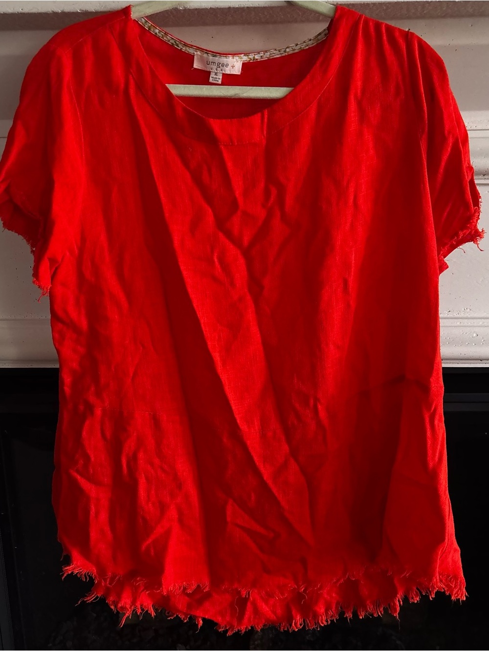 Umgee Bright Red Short Sleeve Raw Hem Tee